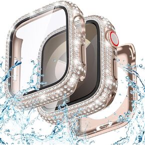 Goton 2-in-1 Waterproof Bling Case Compatible for Apple Watch Screen Protector 40mm 41mm 42mm 44mm 45mm 46mm Ultra 49mm Series 10 9 8 7 6 5 4 SE 2, iWatch Glitter Rhinestone Face Cover Accessories
