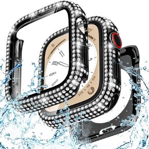 Goton 2-in-1 Waterproof Bling Case Compatible for Apple Watch Screen Protector 40mm 41mm 42mm 44mm 45mm 46mm Ultra 49mm Series 10 9 8 7 6 5 4 SE 2, iWatch Glitter Rhinestone Face Cover Accessories in Saudi Arabia
