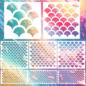 5PCS Mermaid Scale Stencil 8 X 6 Inches Fish Scales Stencil Reusable Large Plastic Mermaid Face Paint Makeup Templates for Art Painting Tattoos Painting, Painting on Wall Face Body, Cake Cookie Paint
