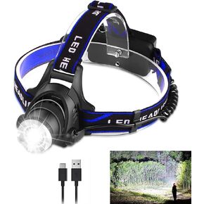 Bud K LED Headlamp USB Rechargeable, Head Lamp XHP70 Super Bright 90000 High Lumen with 5 Modes, Batteries Included, Zoomable, Waterproof Headlight for Camping Hunting Running Fishing Biking