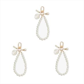 3Pcs Mobile Lanyard Universal Phone Chain，Pearl Beaded Phone Lanyard Wrist Strap Anti Lost Phone Charm Strap Fashion Phone Case Keychain Wallet Decoration Pendant for Women Décor（White）