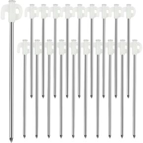 20 Pcs Tent Stakes Heavy Duty Ground Stake for Camping, 9.84 Inch Metal Tent Pegs High Wind Tent Spikes Tent Anchors for Outdoor Canopy, Non-Rust Yard Stakes for Decorations -Fluorescent White