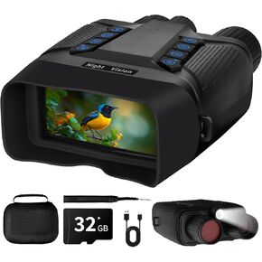 Night Version Goggles, 850nm Infrared Light 3" HD Screen 4K Digital Night Vision Binoculars with 5000mAh Rechargeable Battery, Flashlight, 32GB Memory Card for Photos and Videos.