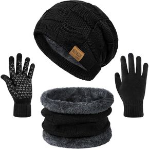 3 Pieces Winter Hat Scarf and Gloves Set for Men and Women, Knit Slouchy Beanie Cap Neck Warmer Screen - Touch Texting Gloves in Saudi Arabia