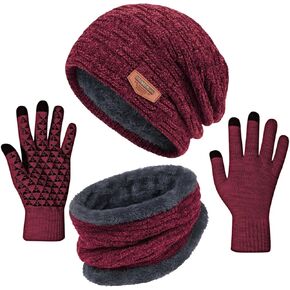 3 Pieces Winter Hat Scarf and Gloves Set for Men and Women, Knit Slouchy Beanie Cap Neck Warmer Screen - Touch Texting Gloves