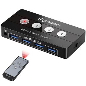 USB 3.0 Switch Selector, 4 Port KVM Switch USB Peripheral Switcher Box, 4 Computers Sharing 4 USB Devices, Button Switch & Remote Control