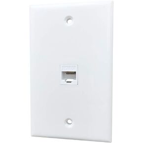 1 Port Cat5e Ethernet Wall Plate - Single Gang Cat 5 Keystone Jack Female to Female Cover Plate Compatible with CAT7, CAT6, CAT5 Cable in White