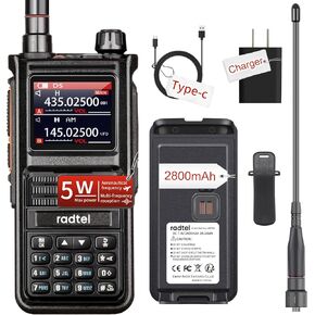 Radtel RT-470X Tri-Band Ham Radio 256CH Aviation Air Band Radio NOAA Police Scanner Marine Walkie Talkies Long Range Handheld Transceiver USB-C, Wireless Copy Frequency (Standard)