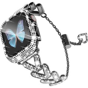 Wingle Bling Band and Case for Apple Watch Band 41mm Series 9 8 7 Women, Luxury Sparkle Rhinestone Crystal Metal Band Designer Dressy Chain Bracelet with Diamond Screen Protector Case, 41 mm Rose Gold