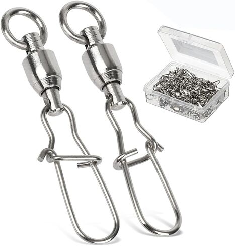 AMYSPORTS Duo Lock Snap Fishing Swivels Stainless Barrel Swivels Fishing Lure Snap Swivels Ball Bearing Swivels Fishing Tackle for Saltwater Fishing Freshwater Fishing in Kuwait