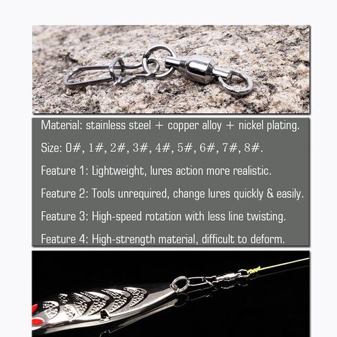 AMYSPORTS Duo Lock Snap Fishing Swivels Stainless Barrel Swivels Fishing Lure Snap Swivels Ball Bearing Swivels Fishing Tackle for Saltwater Fishing Freshwater Fishing in Kuwait