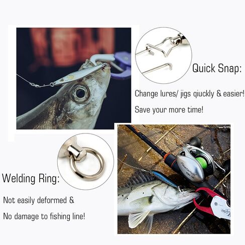AMYSPORTS Duo Lock Snap Fishing Swivels Stainless Barrel Swivels Fishing Lure Snap Swivels Ball Bearing Swivels Fishing Tackle for Saltwater Fishing Freshwater Fishing in Kuwait