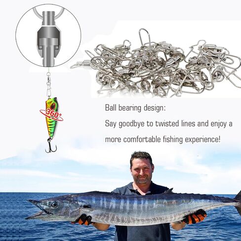 AMYSPORTS Duo Lock Snap Fishing Swivels Stainless Barrel Swivels Fishing Lure Snap Swivels Ball Bearing Swivels Fishing Tackle for Saltwater Fishing Freshwater Fishing in Kuwait