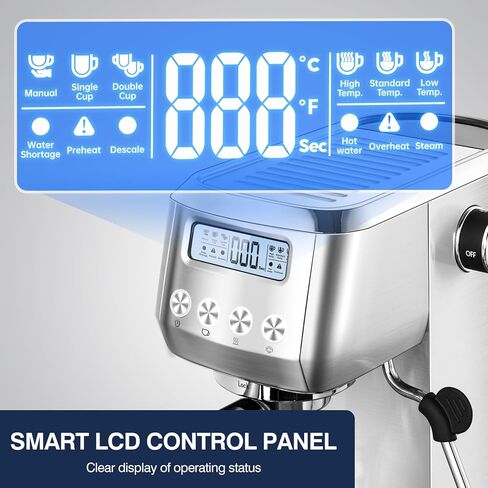 ماكينات اسبريسو من امزشيف 20 بار، ماكينة صنع الاسبريسو مع رغوة الحليب ولوحة ال سي دي، درجة حرارة قابلة للتعديل، ماكينات كابتشينو مدمجة للهدايا المنزلية، ستانلس ستيل in Kuwait