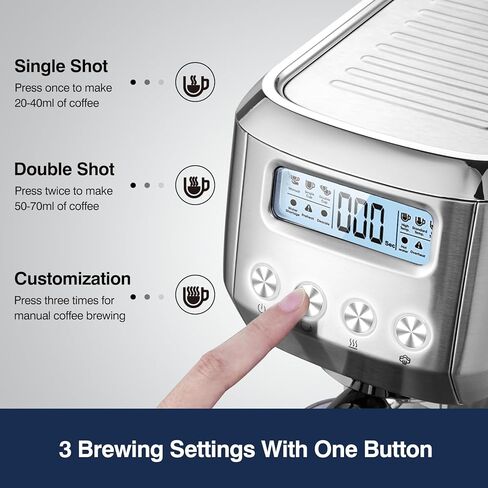 ماكينات اسبريسو من امزشيف 20 بار، ماكينة صنع الاسبريسو مع رغوة الحليب ولوحة ال سي دي، درجة حرارة قابلة للتعديل، ماكينات كابتشينو مدمجة للهدايا المنزلية، ستانلس ستيل in Kuwait