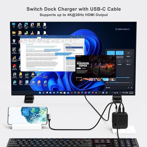 RREAKA Portable Switch Dock Charger for Nintendo Switch/OLED, Ideal Charger for Switch TV Docking Station Witch 4K@60Hz HDMI/USB2.0/PD USB-C Fast Charging Port and 4FT USB-C Cable (Black, 36W) in Saudi Arabia