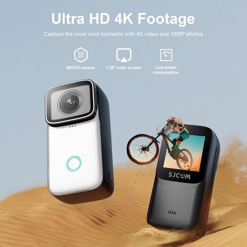 SJCAM C300 Pocket Action Camera,4K Body Camera, Auto Screen Off, Stabilization, Waterproof, Small Wearable, Mini POV Camera, Removable Dual Battery, Touch Screen, with Helmet Mount Kits, White in Saudi Arabia