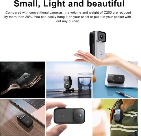 SJCAM C300 Pocket Action Camera,4K Body Camera, Auto Screen Off, Stabilization, Waterproof, Small Wearable, Mini POV Camera, Removable Dual Battery, Touch Screen, with Helmet Mount Kits, White in Saudi Arabia