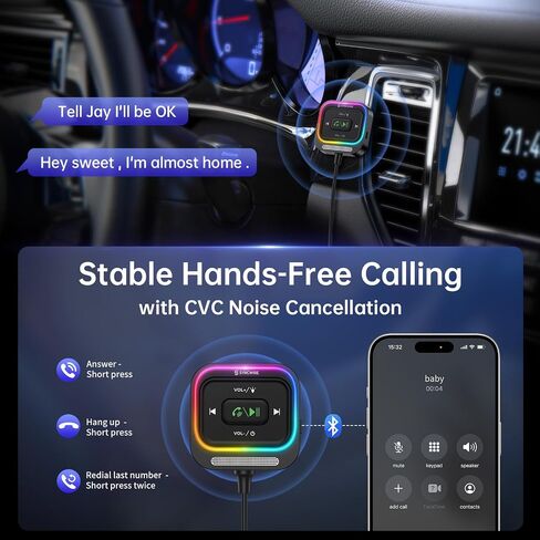 Syncwire Bluetooth 5.4 Aux Car Adapter [Large Mic&Noise Cancellation] Bluetooth 3.5mm Receiver for Car with Coiled Cable [Light Switch][Hands-Free Call] [HiFi Deep Bass] Plug-and-Play for Stereo Audio in Saudi Arabia