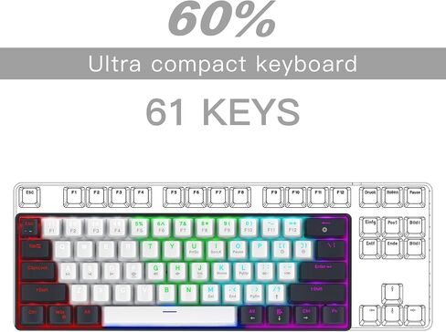 Portable 60 Percent Keyboard, Compact 61 Keys Mini Mechanical Keyboard for PC/Mac Gamer Switchable Colorful Backlit - Red Switch - Black+White in Saudi Arabia