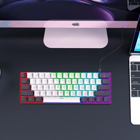 Portable 60 Percent Keyboard, Compact 61 Keys Mini Mechanical Keyboard for PC/Mac Gamer Switchable Colorful Backlit - Red Switch - Black+White in Saudi Arabia