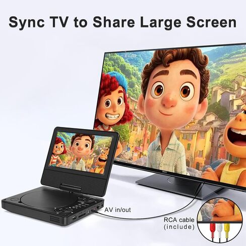 مشغل DVD محمول مقاس 9.5 بوصة مع بلوتوث، يدعم فيديو 1080 بكسل، تنسيقات MP4، شاشة HD دوارة 7.5 بوصة، وقت عمل 5 ساعات، مشغل DVD للسيارة للأطفال والسيارة، تلفزيون متزامن، يدعم بطاقة SD/USB 1000G، مناطق مجانية in Saudi Arabia