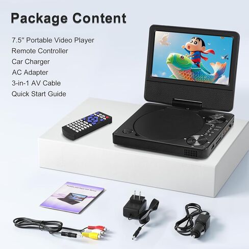 مشغل DVD محمول مقاس 9.5 بوصة مع بلوتوث، يدعم فيديو 1080 بكسل، تنسيقات MP4، شاشة HD دوارة 7.5 بوصة، وقت عمل 5 ساعات، مشغل DVD للسيارة للأطفال والسيارة، تلفزيون متزامن، يدعم بطاقة SD/USB 1000G، مناطق مجانية in Saudi Arabia