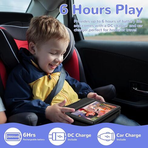 مشغل DVD صغير محمول مقاس 9.5 بوصة مع شاشة دوارة عالية الدقة 7.5 بوصة، تشغيل لمدة 5-6 ساعات، مشغل DVD محمول مع مكبر صوت مزدوج، يدعم SYNC TV/USB/بطاقة SD/AV، تشغيل جميع تنسيقات الأقراص باستثناء Blu-ray، أسود in Kuwait