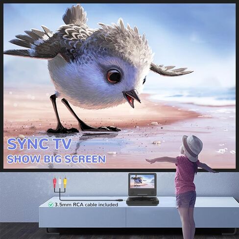 مشغل DVD صغير محمول مقاس 9.5 بوصة مع شاشة دوارة عالية الدقة 7.5 بوصة، تشغيل لمدة 5-6 ساعات، مشغل DVD محمول مع مكبر صوت مزدوج، يدعم SYNC TV/USB/بطاقة SD/AV، تشغيل جميع تنسيقات الأقراص باستثناء Blu-ray، أسود in Kuwait