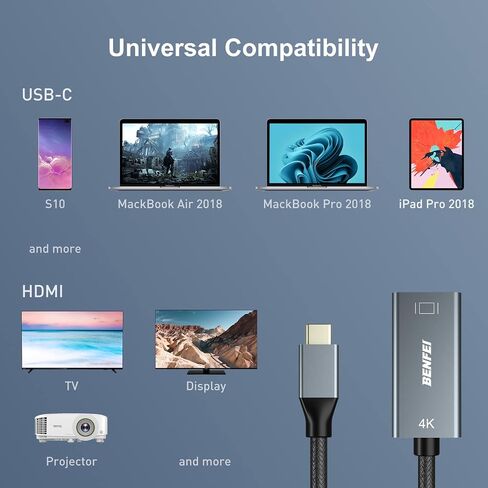 BENFEI USB C to HDMI Adapter (4K@60Hz), USB Type-C to HDMI Adapter [Thunderbolt 3/4 Compatible] with iPhone 15 Pro/Max, MacBook Pro/Air 2023, iPad Pro, iMac, S23, XPS 17, Surface Book 3 and More in Saudi Arabia