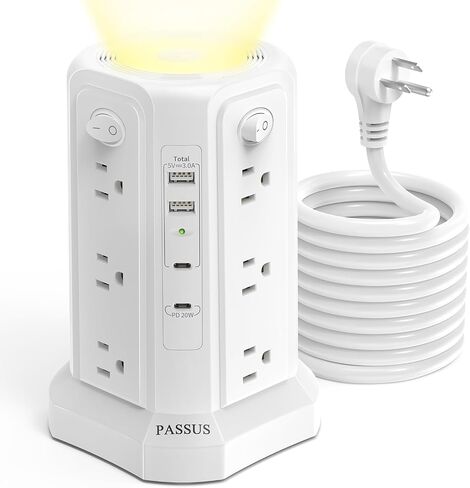PASSUS Tower Power Strip 16 FT Cord PD20W USB C with Night Light, Black in Kuwait