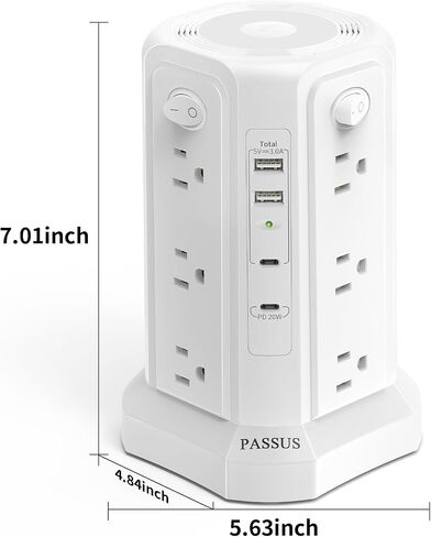 PASSUS Tower Power Strip 16 FT Cord PD20W USB C with Night Light, Black in Kuwait