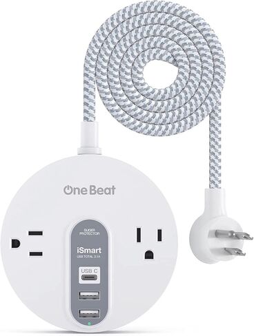 واقي التيار المتردد لقطاع الطاقة مع USB C - قابس سلك تمديد مسطح مع 2 منافذ تيار متردد واسعة و3 USB، محطة شحن صغيرة لسطح المكتب مع سلك طاقة 5 أقدام، مدمج للسفر والمنزل والمكتب (490J) in Saudi Arabia