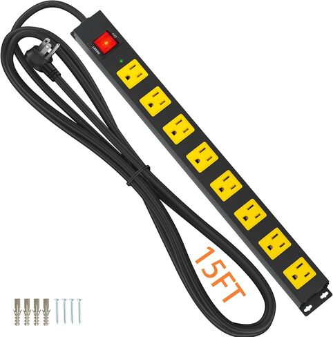 8 Outlet Long Power Strip, 2100J Surge Protector Heavy Duty 6FT Cord Wide Spaced and Wall Mount Metal Powerstrip for Home Office Garage Workshop in Saudi Arabia