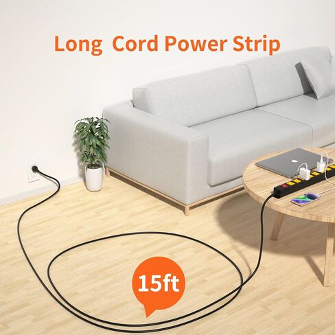 8 Outlet Long Power Strip, 2100J Surge Protector Heavy Duty 6FT Cord Wide Spaced and Wall Mount Metal Powerstrip for Home Office Garage Workshop in Saudi Arabia