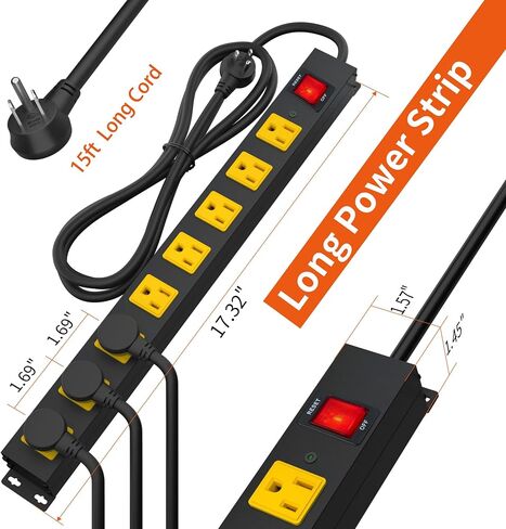 8 Outlet Long Power Strip, 2100J Surge Protector Heavy Duty 6FT Cord Wide Spaced and Wall Mount Metal Powerstrip for Home Office Garage Workshop in Saudi Arabia