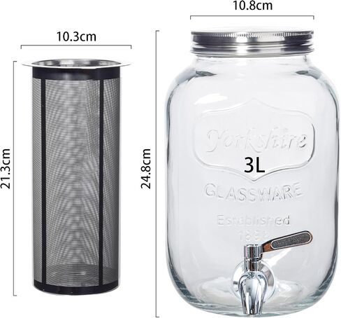 1 Gallon Cold Brew Coffee Maker - Stainless Steel Spigot - Large Glass Mason Jar Drink Dispenser & Sun Tea Pitcher with Infuser in Saudi Arabia