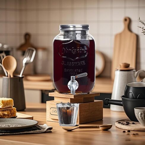 1 Gallon Cold Brew Coffee Maker - Stainless Steel Spigot - Large Glass Mason Jar Drink Dispenser & Sun Tea Pitcher with Infuser in Saudi Arabia