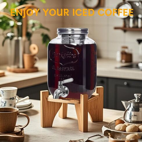 1 Gallon Cold Brew Coffee Maker - Stainless Steel Spigot - Large Glass Mason Jar Drink Dispenser & Sun Tea Pitcher with Infuser in Saudi Arabia