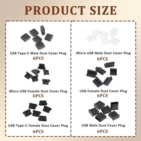 36 PCS USB Dust Cover Port Plugs 6 Types USB Cover Port Plug Caps USB Anti Dust Cover Plugs Silicone USB Cap Port Protector Dust Stopper for USB Type-C, Micro USB, USB A Female and Male Ports in Saudi Arabia