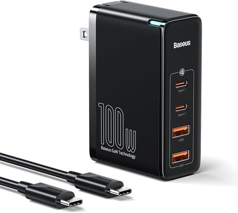USB C Charger, Baseus 100W 4-Port GaN II Wall Charger, USB C Fast Charger Block with 2A+2C Ports for iPhone Series, Galaxy, MacBook, iPad, Laptops, AirPods, Apple Watch, Black in Saudi Arabia
