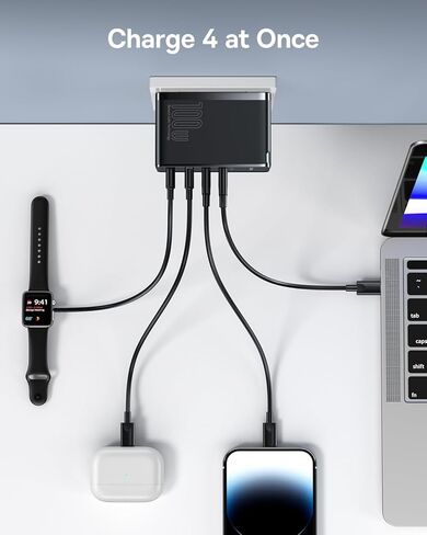 USB C Charger, Baseus 100W 4-Port GaN II Wall Charger, USB C Fast Charger Block with 2A+2C Ports for iPhone Series, Galaxy, MacBook, iPad, Laptops, AirPods, Apple Watch, Black in Saudi Arabia