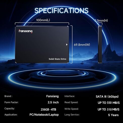 fanxiang 1TB SATA SSD 2.5'' SSD SATA III 6 Gb/s Internal Solid State Drive Up to 560 MB/s 3D NAND SLC Cache for Laptop and PC Desktop Performance Boost 7mm(0.28″) S101Q in Kuwait