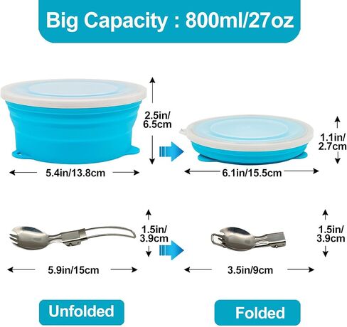 Mess Kit for Camping Silicone Collapsible Bowl and Stainless Steel Spoon for Backpacking Outdoor Hiking Traveling and Picnic in Saudi Arabia
