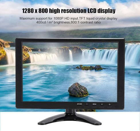 VBESTLIFE 10.1 Inch HD LCD Monitor with VGA HDMI BNC AV USB Input, 1280x800 16:10 HD Color Screen Security Monitor with Speaker, for PC CCTV Security (US Plug) in Saudi Arabia