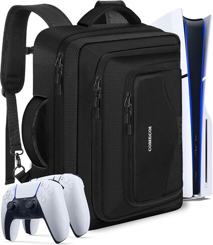 حقيبة حمل COMECOI لجهاز PS5، حقيبة ظهر للسفر لجهاز PS 5 Pro، حقيبة تخزين واقية ذات سعة كبيرة متوافقة مع وحدة تحكم Playstation 5 Disk/Digital Edition، وأجهزة التحكم، والبطاقات، والملحقات in Kuwait