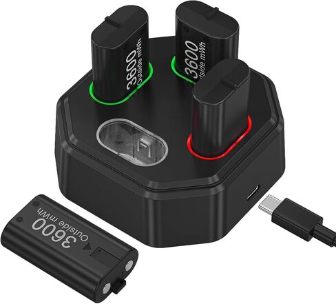 4 Pack Rechargeable Xbox Controller Batteries with Charging Station,Charger Dock with 4 x 3600mWh NiMH Battery for Xbox One/Xbox Series X|S,Xbox One S/X/Elite Controllers in Saudi Arabia