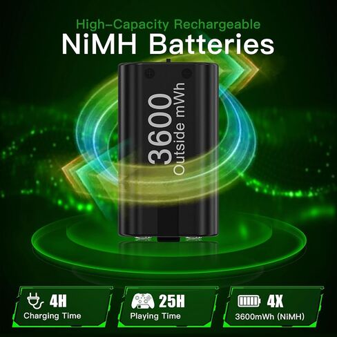 4 Pack Rechargeable Xbox Controller Batteries with Charging Station,Charger Dock with 4 x 3600mWh NiMH Battery for Xbox One/Xbox Series X|S,Xbox One S/X/Elite Controllers in Saudi Arabia