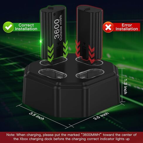 4 Pack Rechargeable Xbox Controller Batteries with Charging Station,Charger Dock with 4 x 3600mWh NiMH Battery for Xbox One/Xbox Series X|S,Xbox One S/X/Elite Controllers in Saudi Arabia