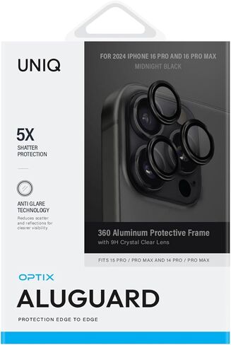 UNIQ OPX ALUMINIUM CAMERA LENS PROTECTOR compatible with iPhone 16 Pro & iPhone 16 Pro Max, Midnight (Black) in Saudi Arabia